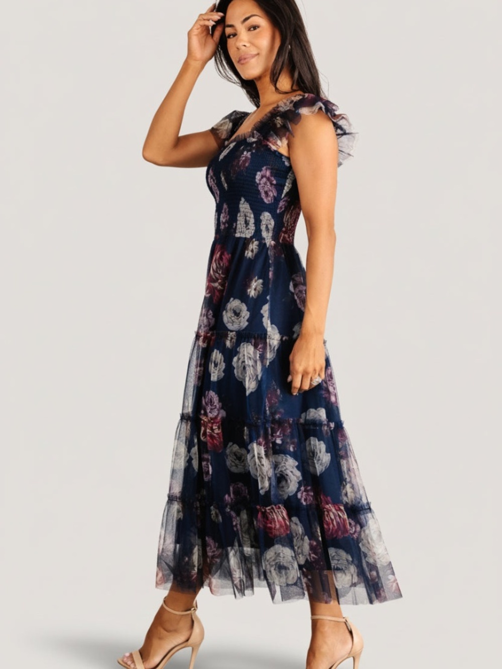 Baltic Born Clementine Tulle Midi Dress | Navy Floral Size LL - Picture 5 of 5
